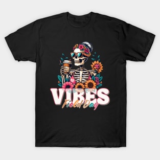 Field Day Vibes Funny Floral Skeleton Girl Sunglasses Drink T-Shirt